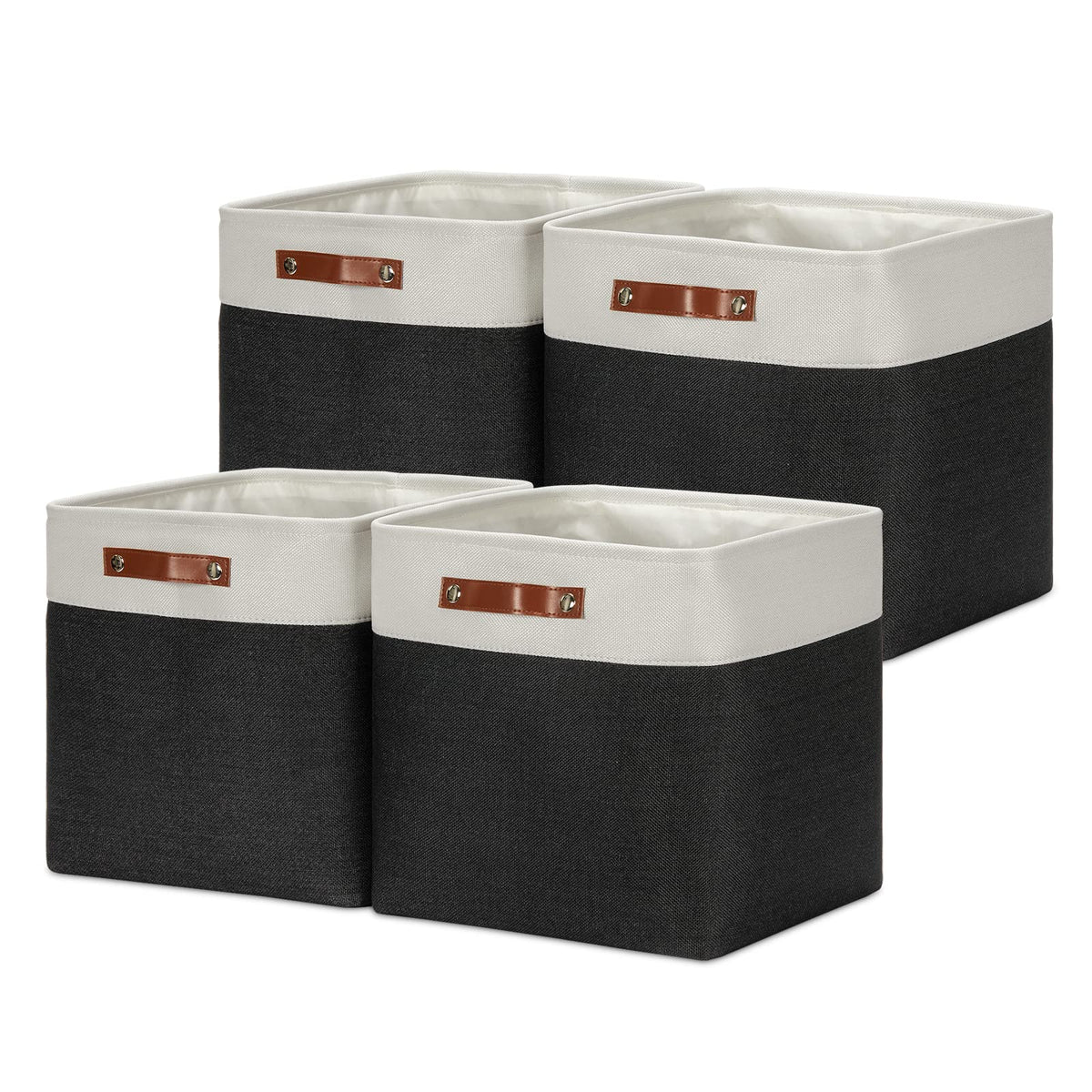DULLEMELO Fabric Storage Bins for Laundry, Home, Foldable Storage Baskets for Shelves, Toys, Collapsible Storage Bins for Office, Closet,Bedroom(White&Khaki,L-15"x11"x9.5",4-Pack)