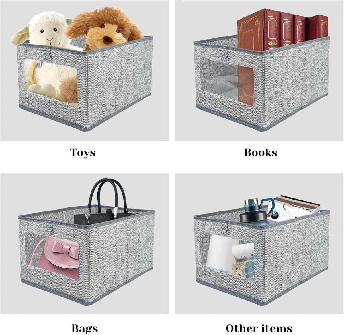 6 Pieces Linen Closet Storage Bins with Clear Window, Shelf Basket Closet Clothes Organizer Storage Containers for Organizing Shelves Wardrobe Office Clothing Books