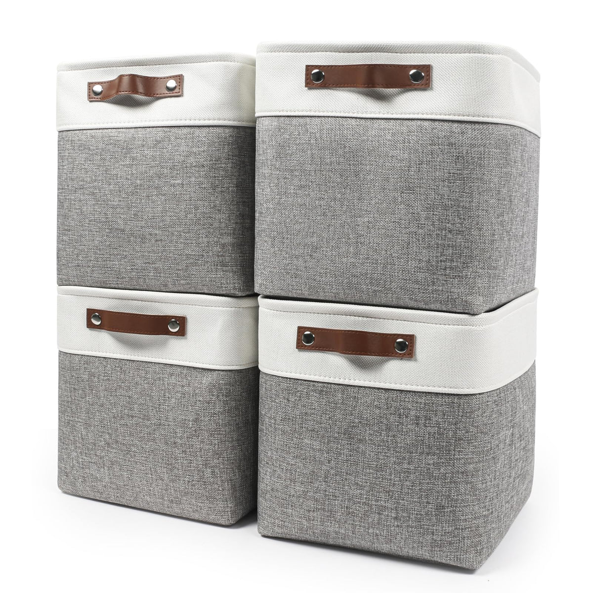 Bagnizer Storage Bins Large Fabric Storage Baskets for Shelves 3 Pack, Decorative Linen Closet Baskets with Handles for Organizing, Shelf, Clothes, Home, Office, 15x11x9.5Inches (Grey&White)
