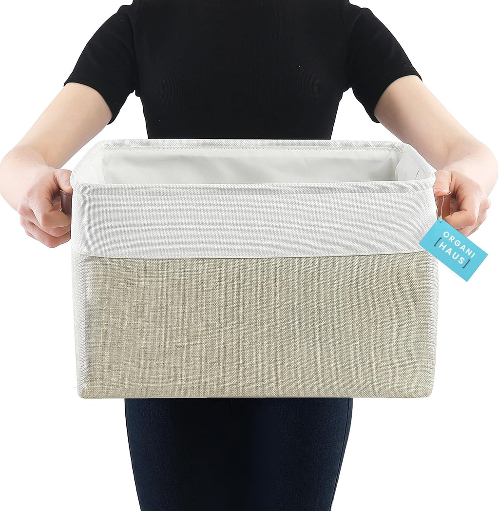 OrganiHaus 16x12.5in Storage Baskets, 3 Pack - Fabric Bins for Shelves