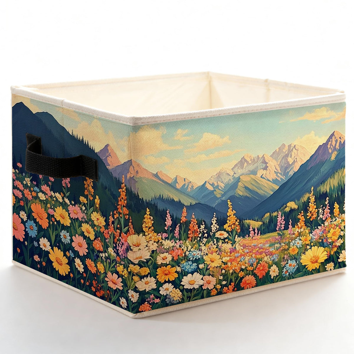Abstract Boho Forest Tree Storage Bins Box with Handles, Whimsical Vintage Oriental Botanical Foldable Basket Toybox for Bedroom Bathroom Laundry Room Home Clothes Toys Books