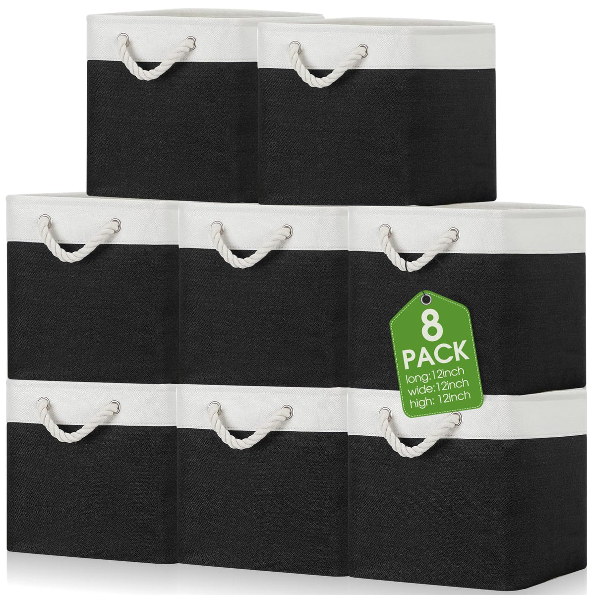 meekoo 8 Pack Fabric Storage Bins Baskets, 15 x 11 x 9.5 in, Gray White