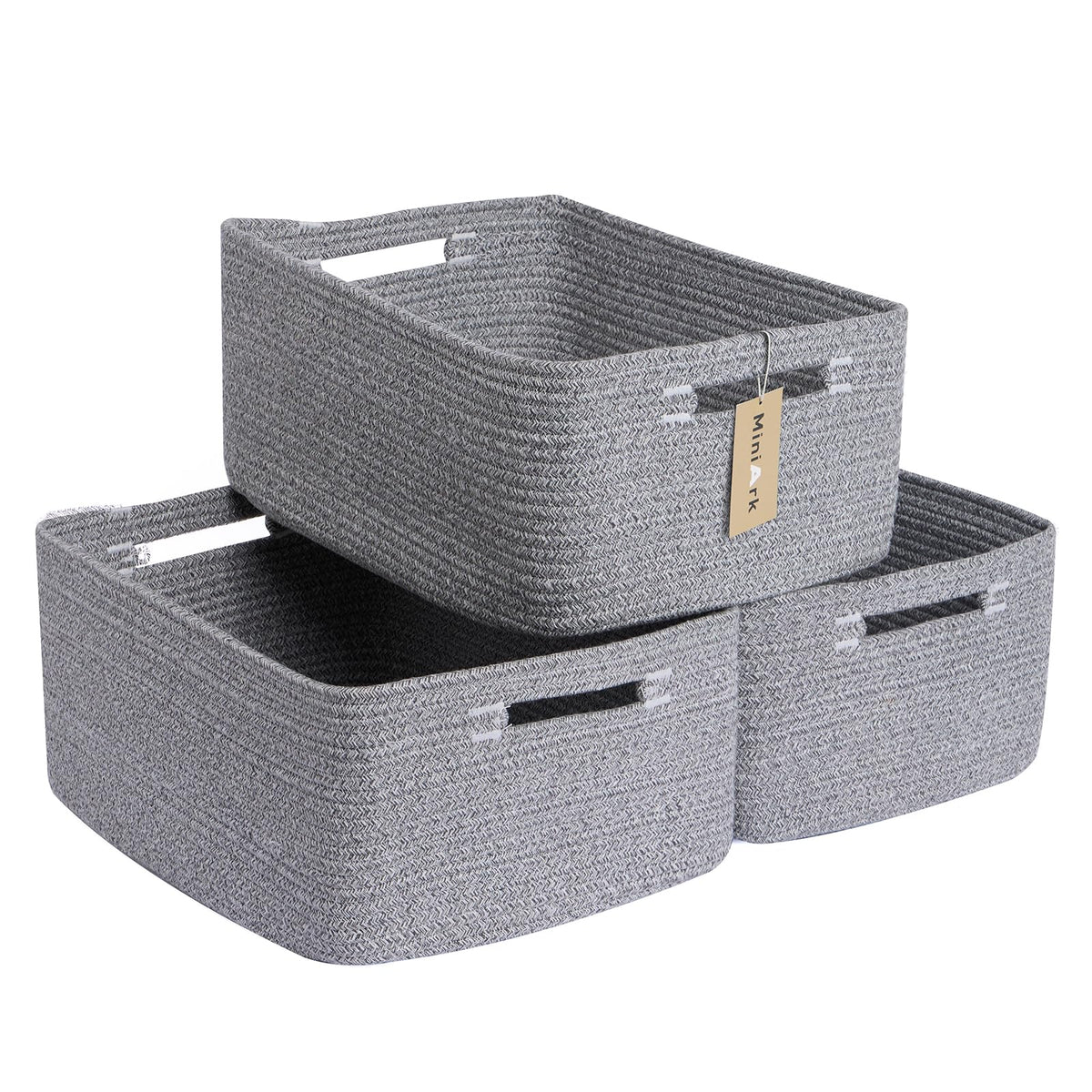 MiniArk Large Storage Baskets for Shelves, 17 x 13 x 7.5” Closet Organizers Bins for Clothes Blanket Towels, Baby Nursery, Toy Baskets Box, Woven Rope Baskets, 2 Packs Gradient Brown