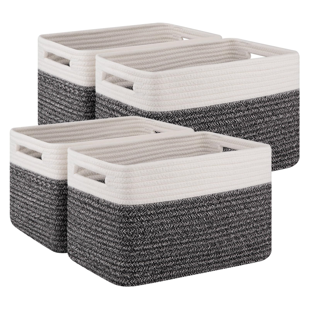 4 Pack Storage Baskets for Organizing, Woven Baskets for Shelves - Perfect for Toys, Books, Towels, and Clothes, Durable Gift Basket Bins Toy Storage, 12.7''Lx9''Wx7.8''H, Brown & White