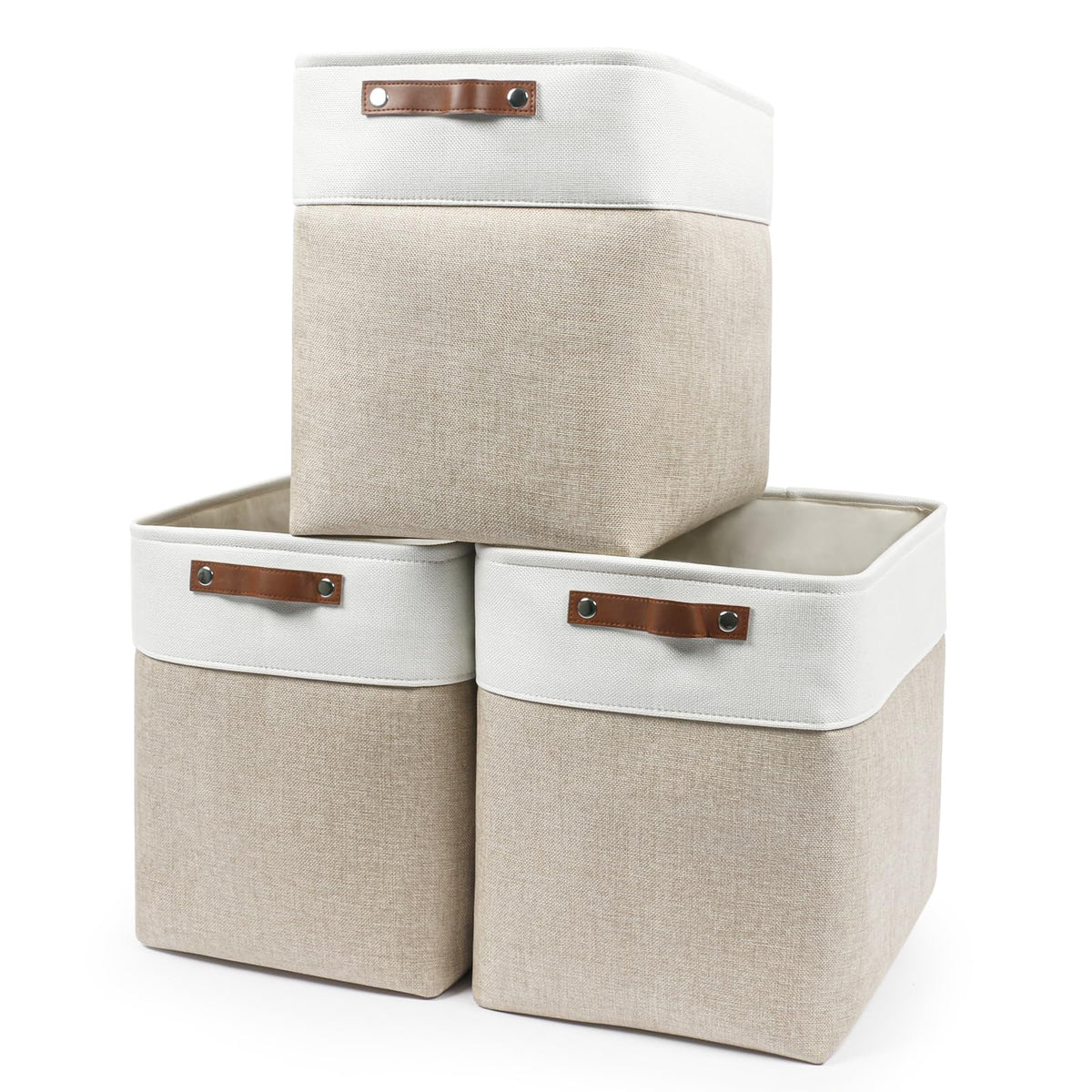 Bagnizer Storage Bins Large Fabric Storage Baskets for Shelves 3 Pack, Decorative Linen Closet Baskets with Handles for Organizing, Shelf, Clothes, Home, Office, 15x11x9.5Inches (Grey&White)