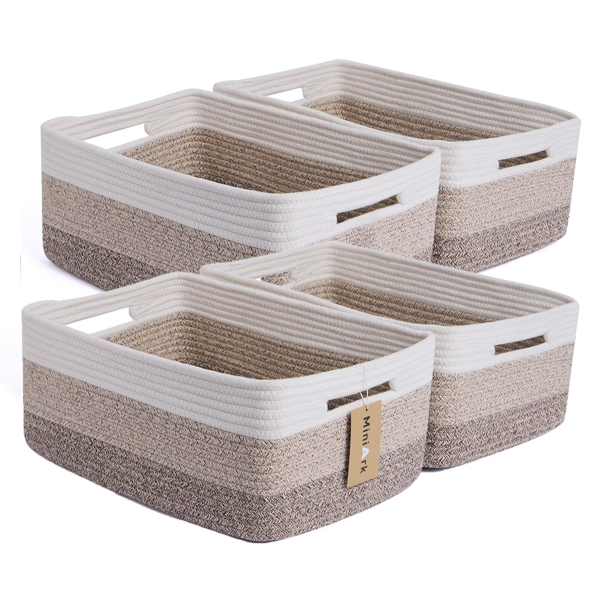 MiniArk Large Storage Baskets for Shelves, 17 x 13 x 7.5” Closet Organizers Bins for Clothes Blanket Towels, Baby Nursery, Toy Baskets Box, Woven Rope Baskets, 2 Packs Gradient Brown