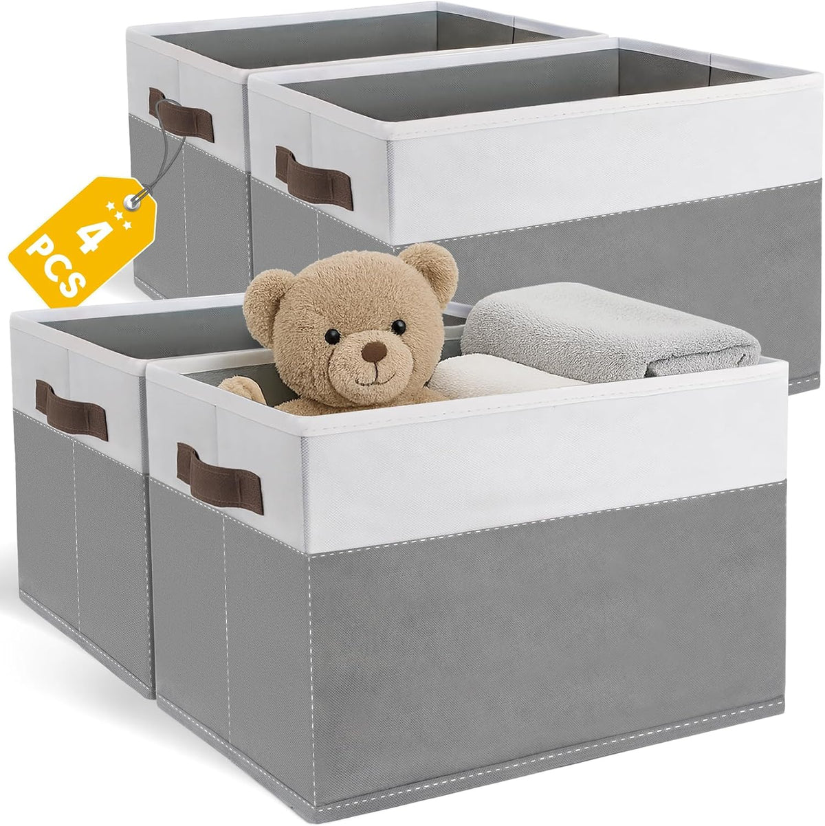 JTIEO 4 Pack Fabric Storage Bins, 15"x11" Large Closet Storage Baskets for Shelves, Cube Canvas Storage Bins for Shelves, Collapsible Linen Closet Organizers and Storage for Organizing Clothes, Toys