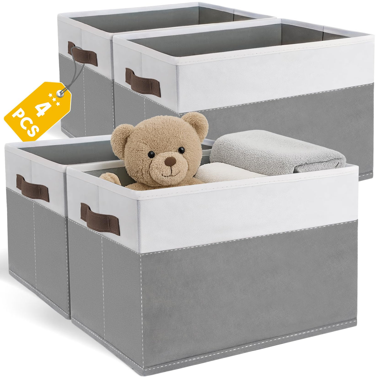 JTIEO 4 Pack Fabric Storage Bins, 15"x11" Large Closet Storage Baskets for Shelves, Cube Canvas Storage Bins for Shelves, Collapsible Linen Closet Organizers and Storage for Organizing Clothes, Toys