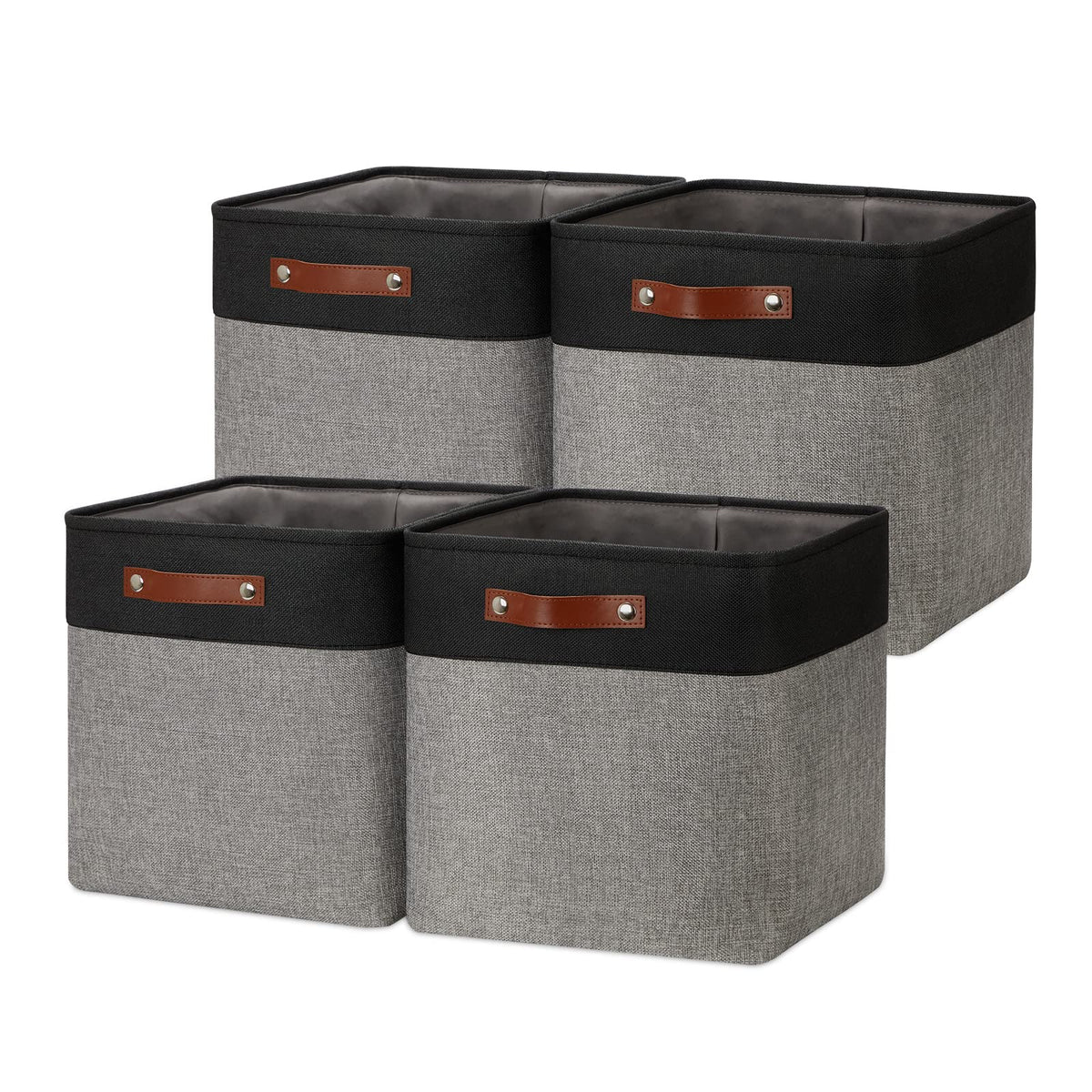 DULLEMELO Fabric Storage Bins for Laundry, Home, Foldable Storage Baskets for Shelves, Toys, Collapsible Storage Bins for Office, Closet,Bedroom(White&Khaki,L-15"x11"x9.5",4-Pack)