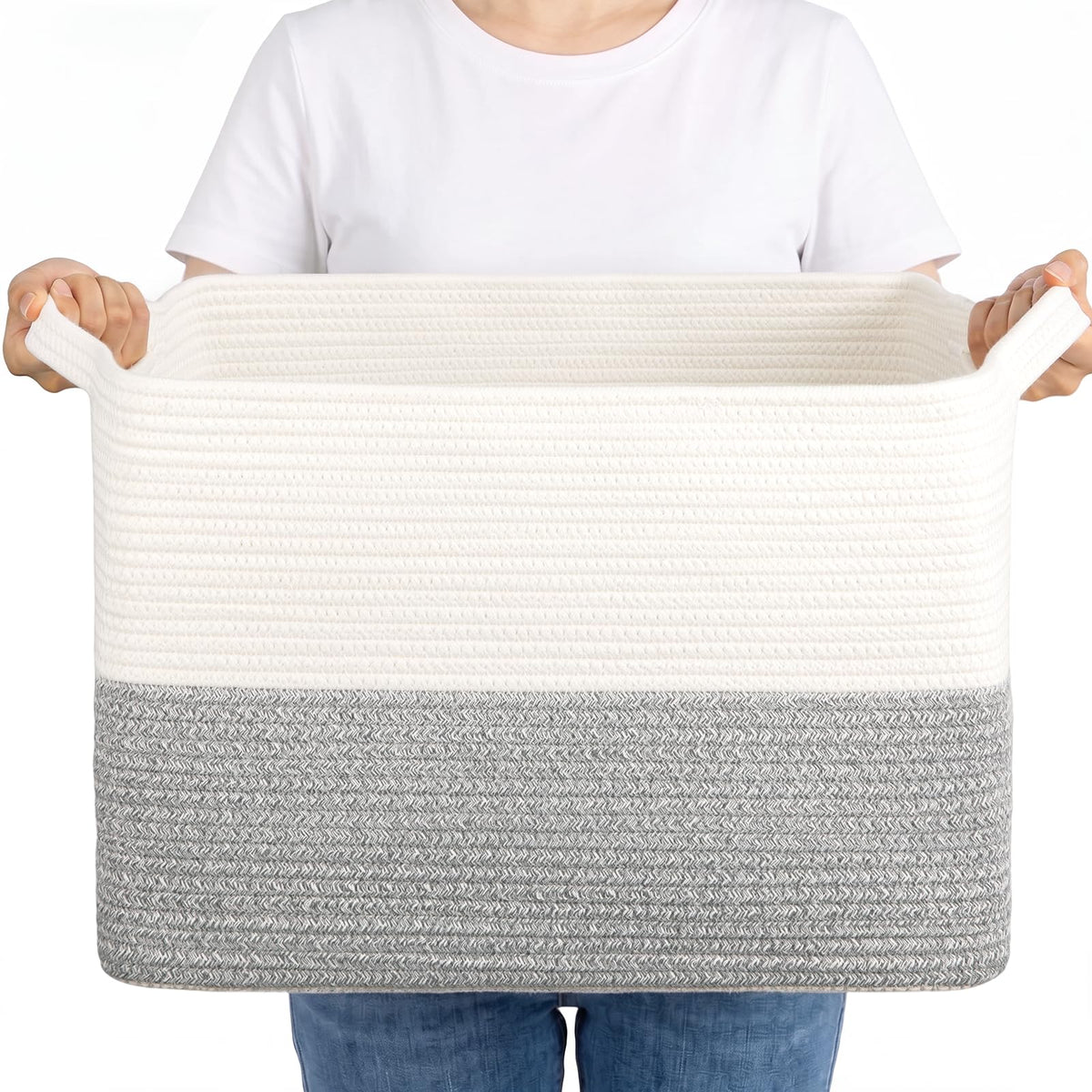 OIAHOMY Woven Storage Basket, Small Baskets for Organizing Brown & White