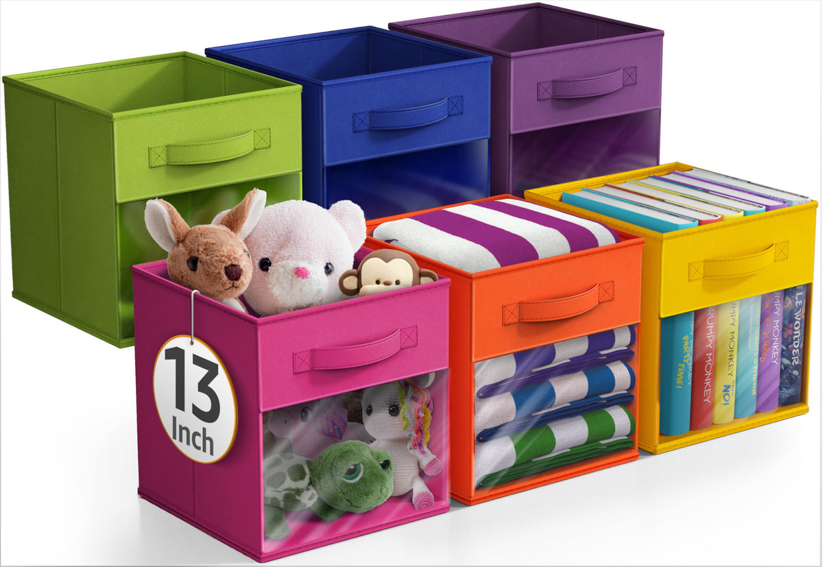 Sorbus 6-Pack Fabric Storage Cubes (11 Inch, Deep Rainbow)