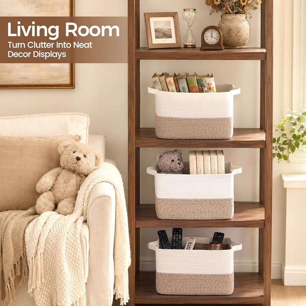 OIAHOMY Woven Storage Basket, Small Baskets for Organizing Brown & White