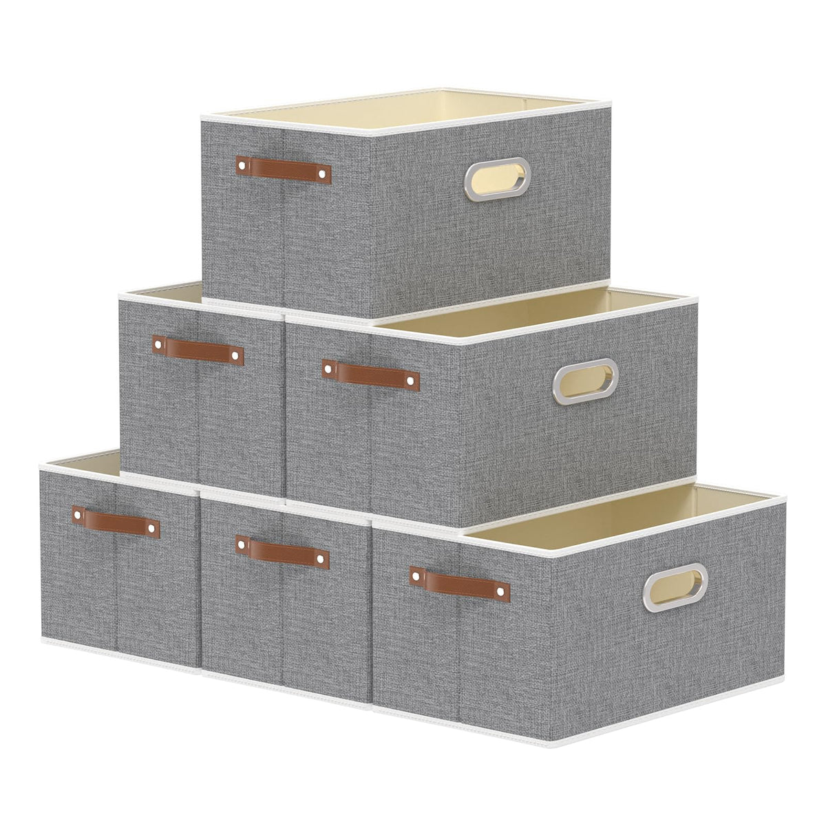 Yawinhe Fabric Storage Baskets,13.0x9.1x7.9in,White/Grey,4-Pack