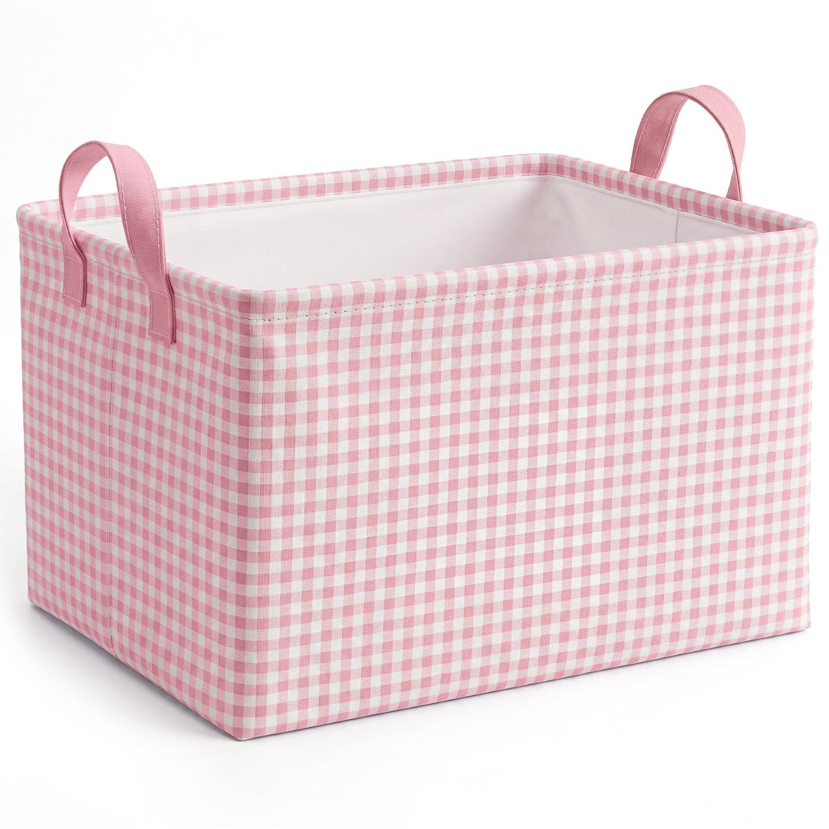 Hushee Khaki Gingham Basket Checkered Storage Collapsible Bin with Handles