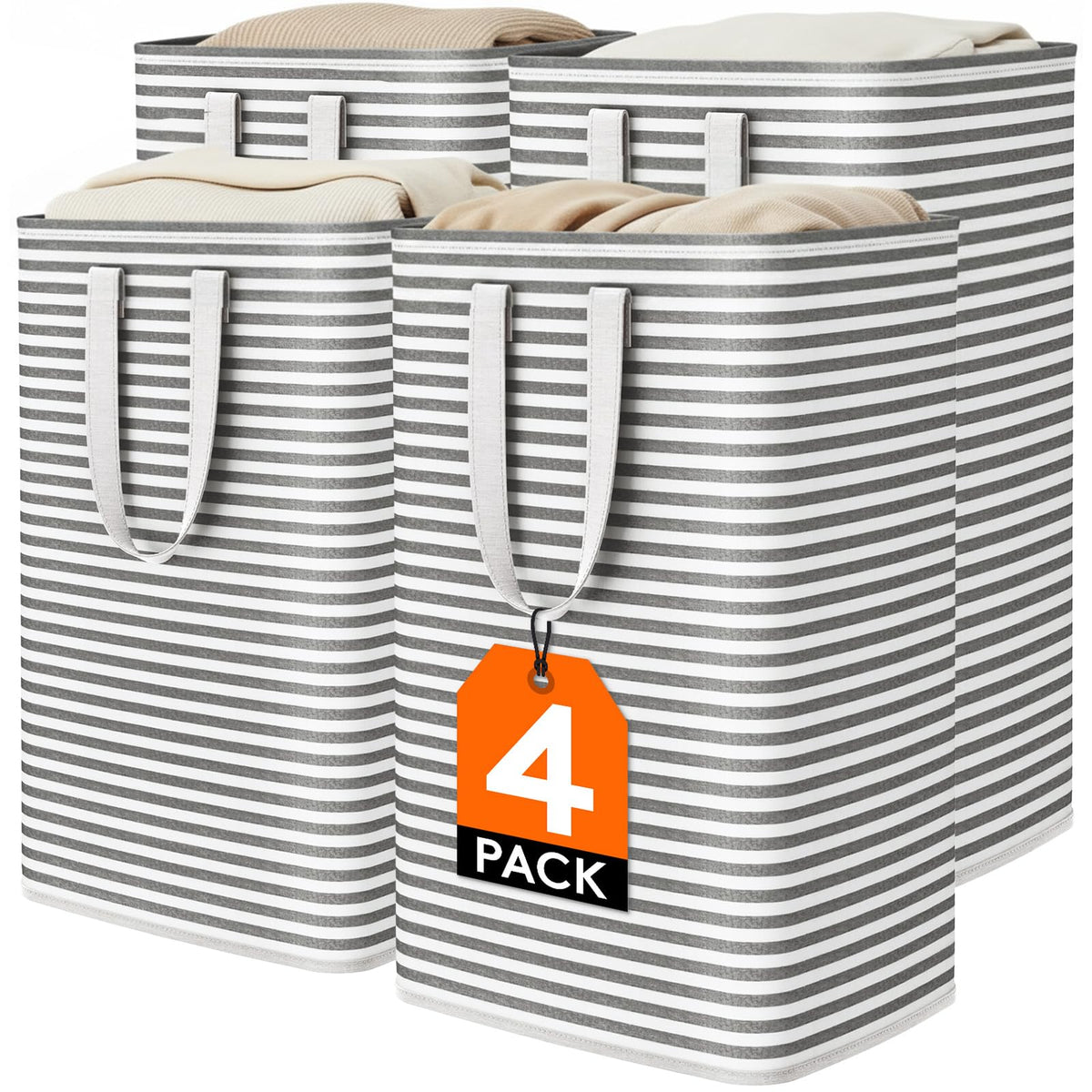 Lifewit 80L Large Laundry Baskets, 2 Pack, Reinforced Handles, Grey