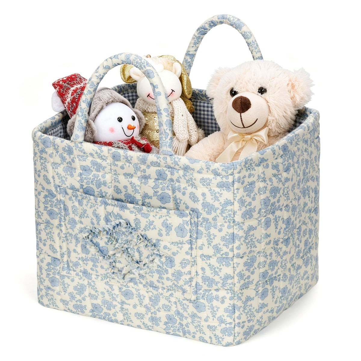 Storage Basket Boho Fabric Large Collapsible Floral Laundry Nursery Hamper Portable Folding Storage for Clothes Toys (Vine-Blue A)