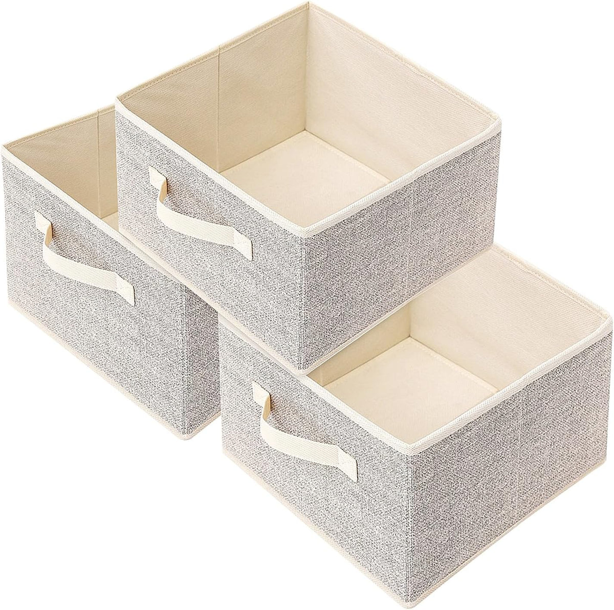 Storage Baskets, 11-Inch Woven Fabric Bins, Storage Cubes with Reinforced Handles, Organizer Bins for Closet Shelves, Foldable, for Toys, Clothes, Natural Beige (3PCS/Beige-11*11*7.8inch)