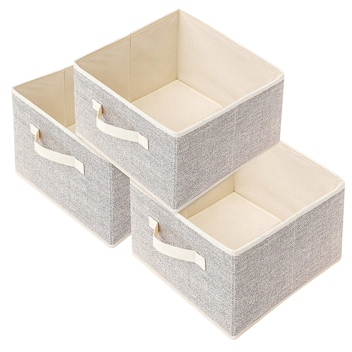 Storage Baskets, 11-Inch Woven Fabric Bins, Storage Cubes with Reinforced Handles, Organizer Bins for Closet Shelves, Foldable, for Toys, Clothes, Natural Beige (3PCS/Beige-11*11*7.8inch)