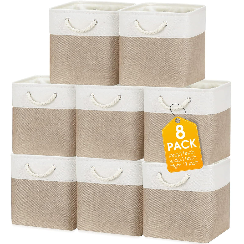 meekoo 8 Pack Fabric Storage Bins Baskets, 15 x 11 x 9.5 in, Gray White