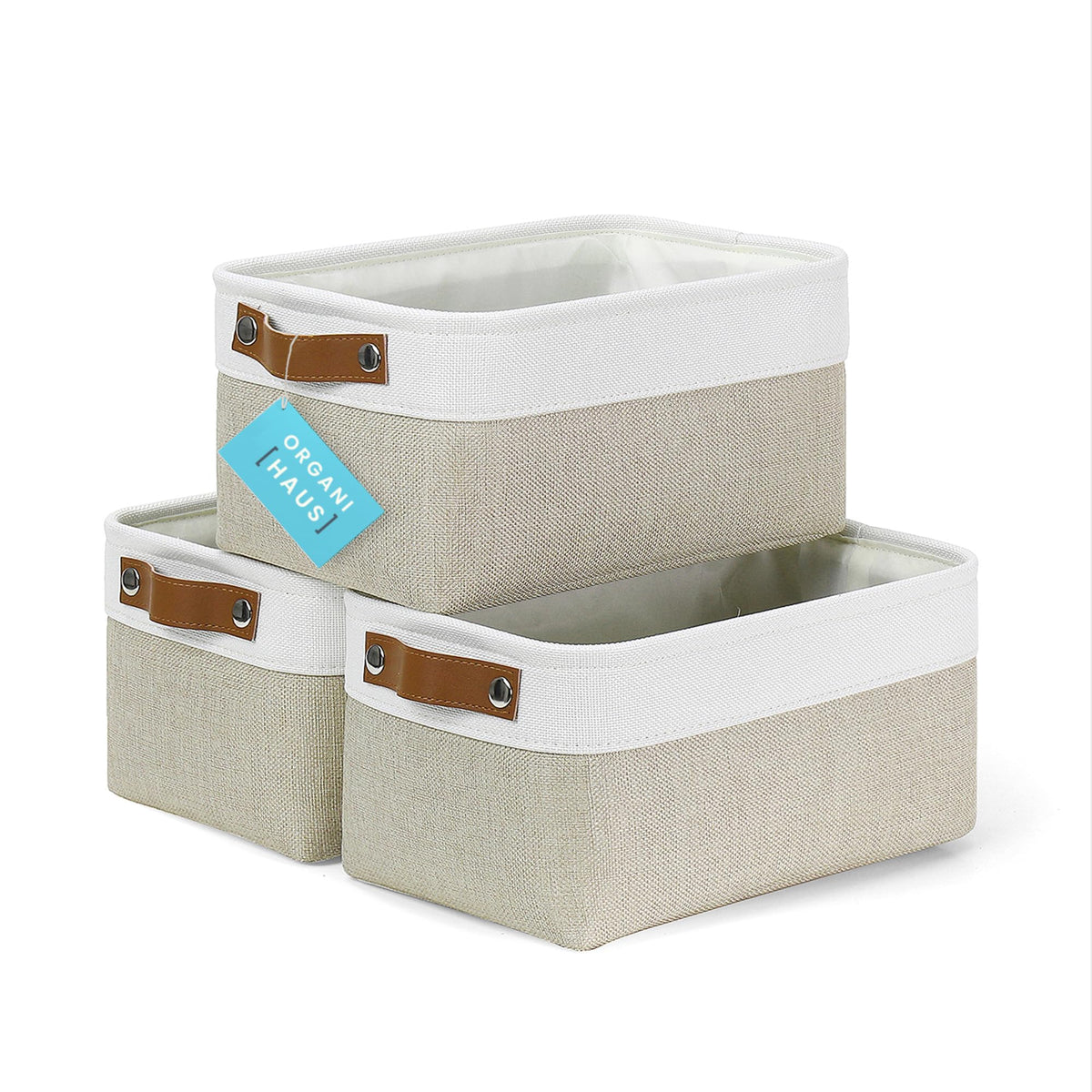 OrganiHaus 16x12.5in Storage Baskets, 3 Pack - Fabric Bins for Shelves