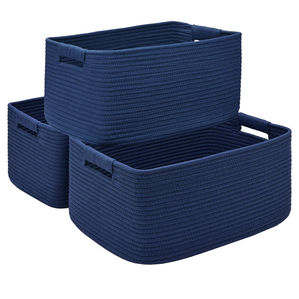 2 Pack Large Storage Basket for Organizing, 17.5"x13"x7" Woven Basket for Shelves, Closet Cube Storage Bins with Wrapped Handle, Cotton Rope Baskets for Kitchen, Clothes, Toys (Natural)