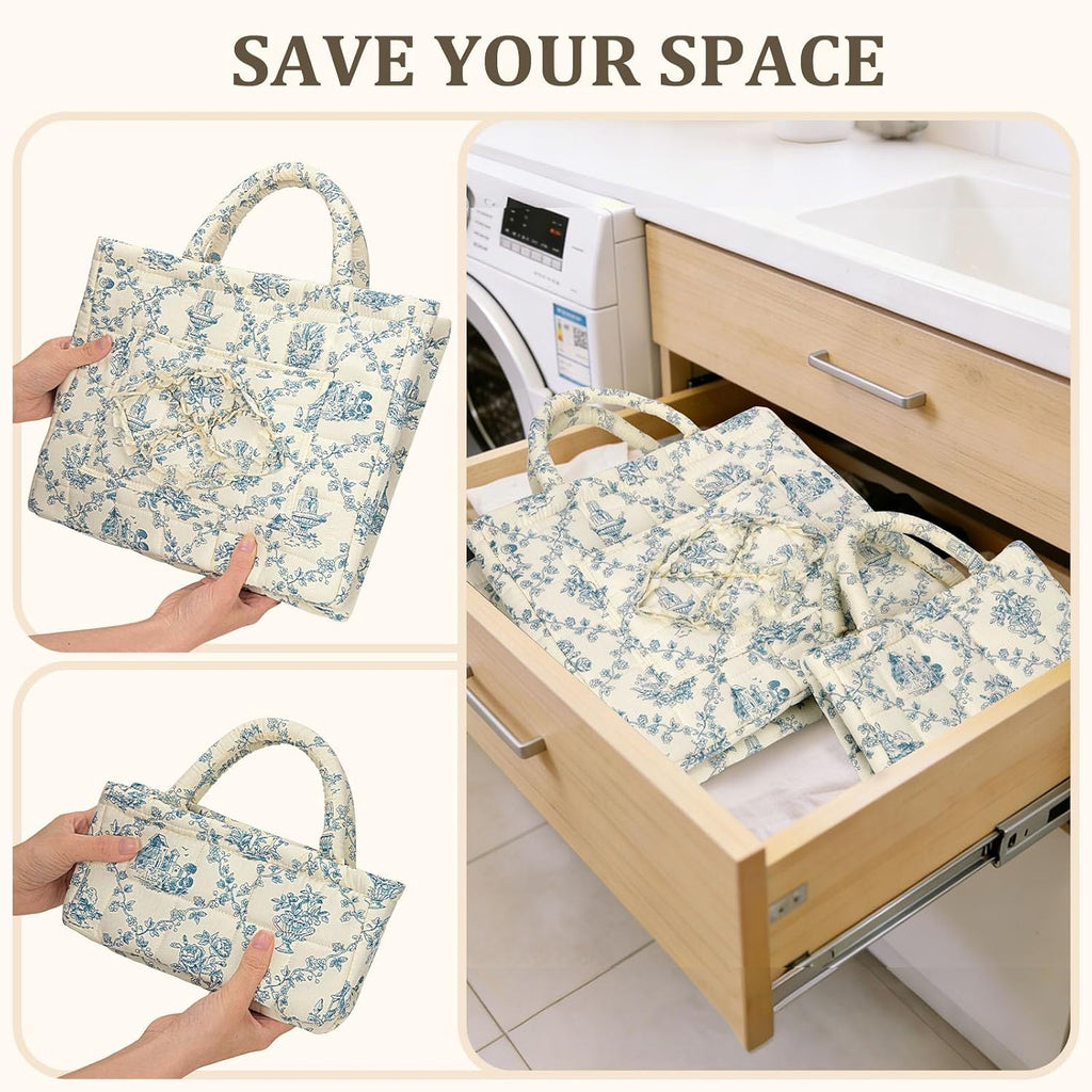 Fabric Storage Basket 2 Pack,Large and Mini Boho Laundry Nursery Hamper Portable Folding Organizer for Car Bedroom (Blue Vine)