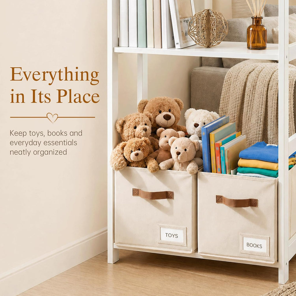 Storage Cubes 8 Pack, 11 Inch Fabric Storage Cubes Organizer Bins with Labels, Odor-Free & Sturdy PP Structure, Cubby Baskets for Closet, Shelves, Toys & Nursery (Beige)