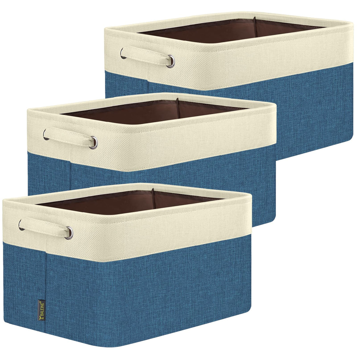 BALEINE 3 Pack Fabric Closet Storage Bins for Shelves, Linen Closet Organizers and Storage, Decorative Baskets for Organizing, Shelf, Clothes, Home, Office (Grey, 15"x11"x9.5")