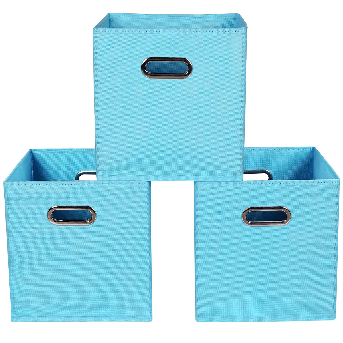 Yunkeeeper storage bins Cubes, Fabric Cube Organizer with Handle, Foldable Cube Bins for Cloth or Accessary Storage, 11x11x11, Set of 3,(Gray)