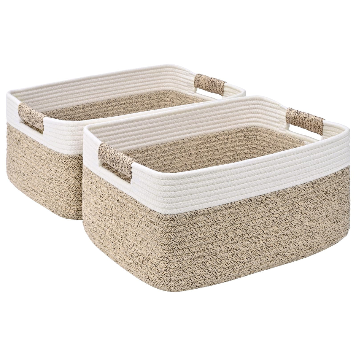 2 Pack Large Storage Basket for Organizing, 17.5"x13"x7" Woven Basket for Shelves, Closet Cube Storage Bins with Wrapped Handle, Cotton Rope Baskets for Kitchen, Clothes, Toys (Natural)