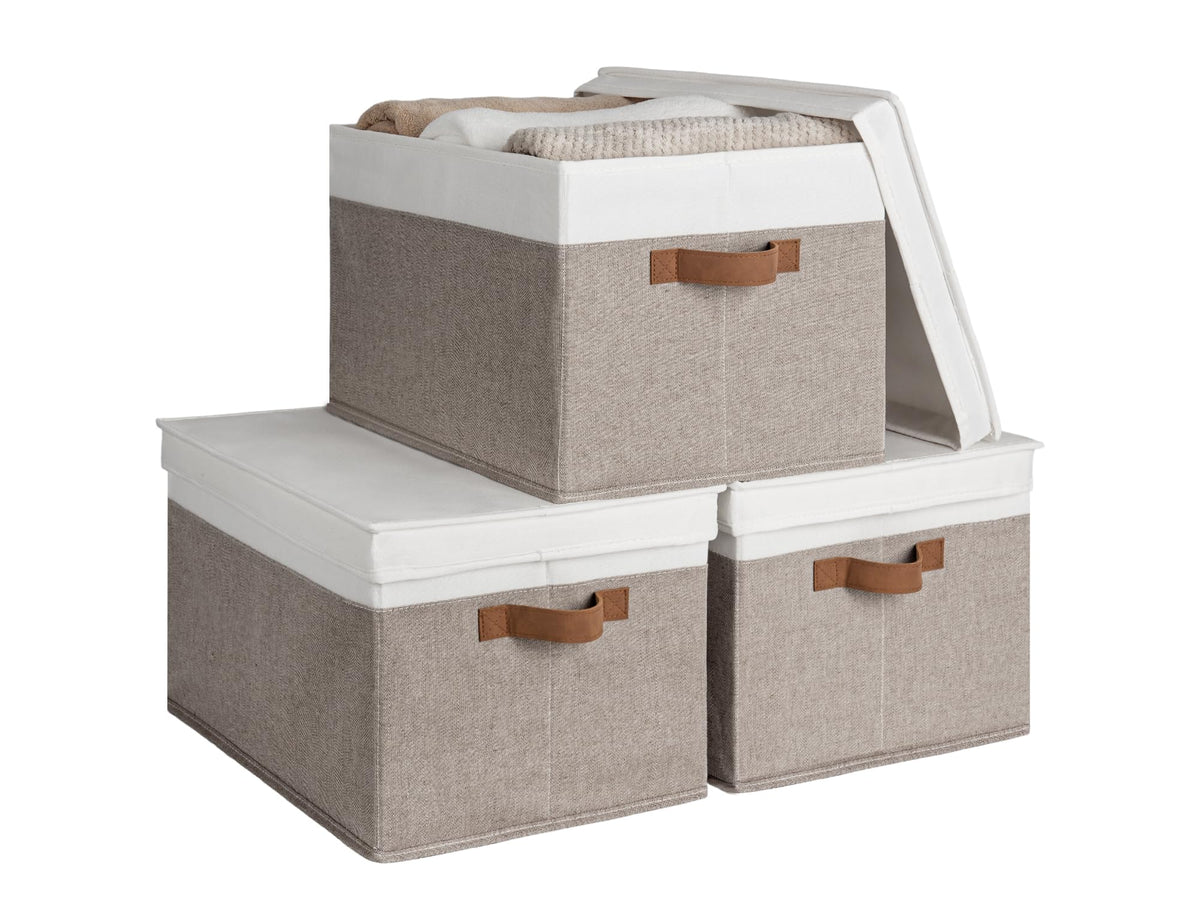 StorageWorks Fabric Storage Bins, Storage Basket with Lid, Closet Bins