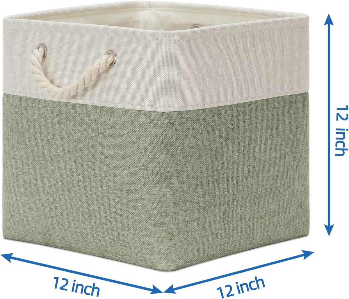 Temary Cube Storage Baskets for Shelves 12 Inch Storage Cubes 4pack Fabric Storage Baskets for Organizing Clothes, Closet Basket with Rope Handles for Home (White&Green)