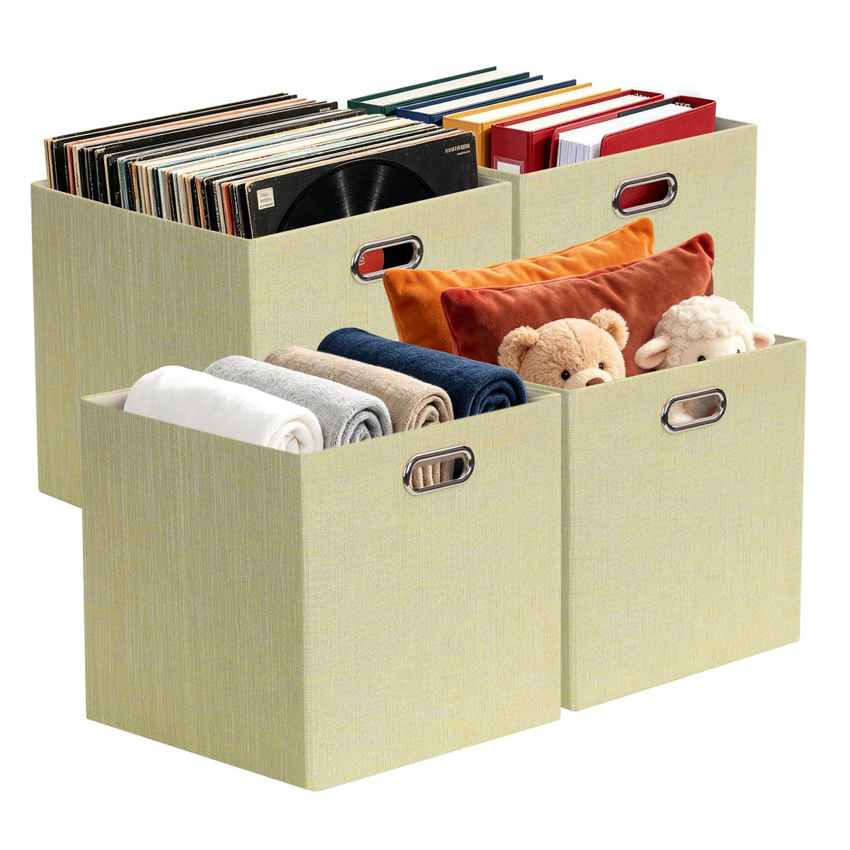 Posprica 3X Thicker Fabric Storage Cubes 13 inch Collapsible Storage Bins for Organization, Cubby Storage Baskets for Organizing Shelf Cabinet Bookcase Boxes, Set of 4, Coffee