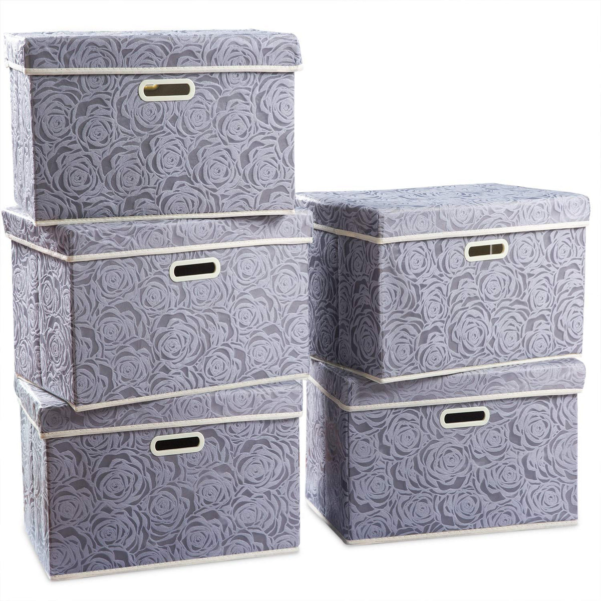 PRANDOM Larger Collapsible Storage Cubes with Lids Fabric Decorative Storage Bins Boxes Organizer Containers Baskets with Cover Handles for Bedroom Closet Living Room Blue 17.7x11.8x11.8 Inch 3 Pack
