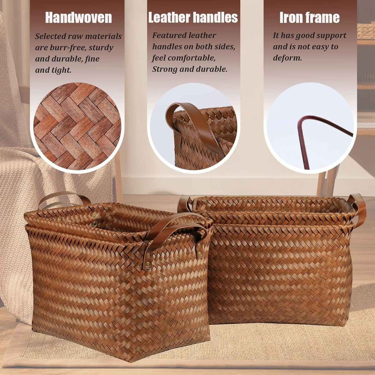 BROWNLILY Handwoven Wicker Storage Baskets, Pack of 4, Brown