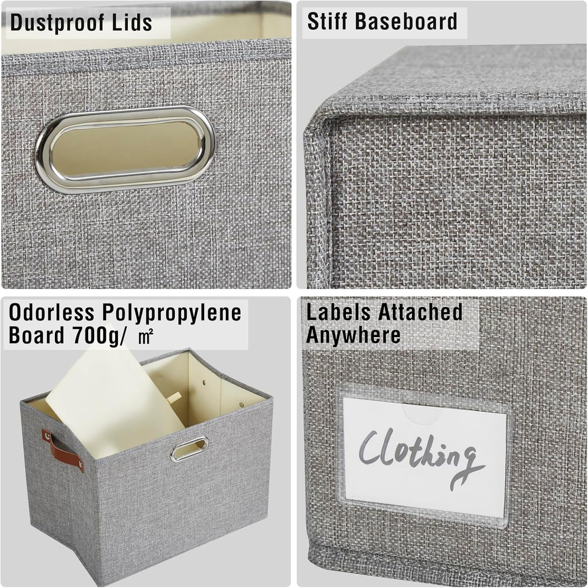 17" Large Fabric Storage Box with Lids, 3-Pack, Gray
