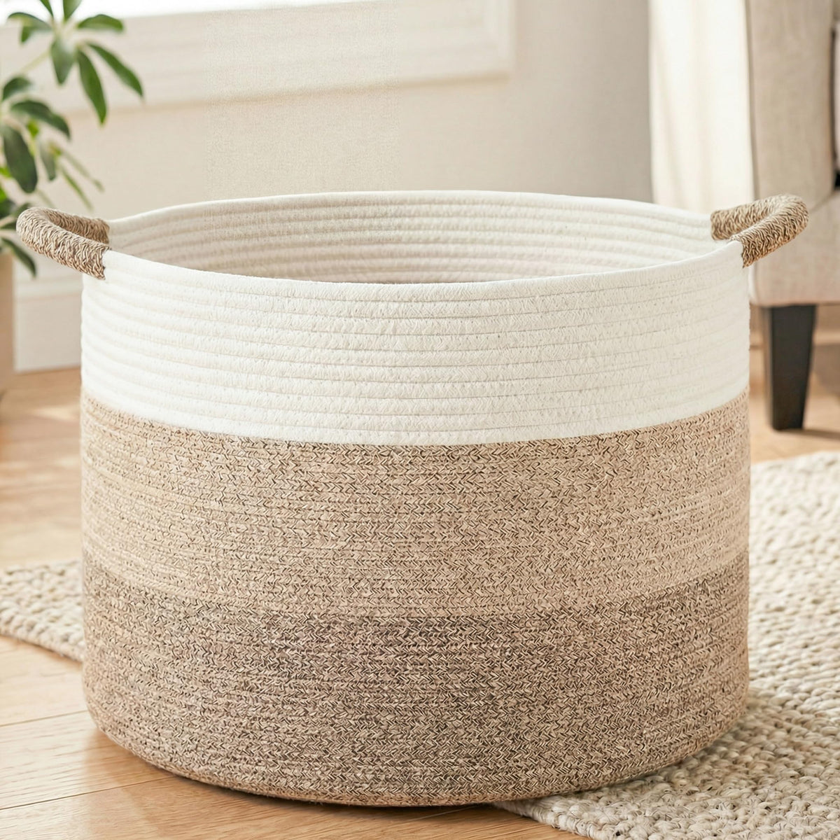 Artfeel 70L Large Cotton Rope Basket, Decorative Woven Blanket Storage for Living Room, Boho Toy Storage & Toy Box for Kids, Versatile Laundry Basket & Nursery Hamper for Blankets(Brown)