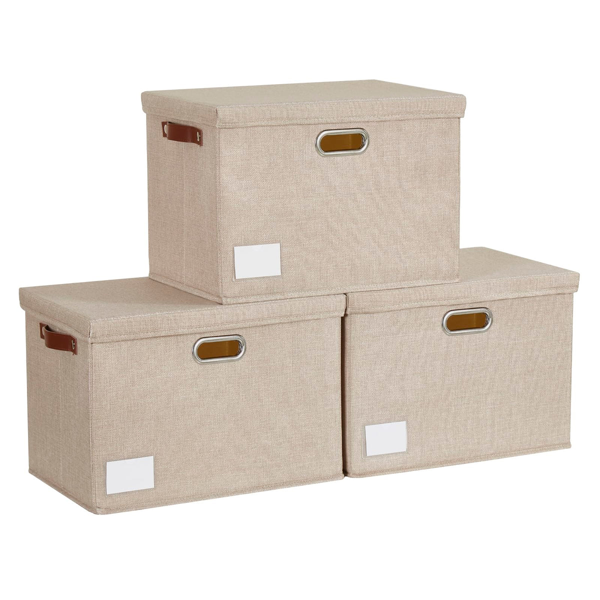 17" Large Fabric Storage Box with Lids, 3-Pack, Gray