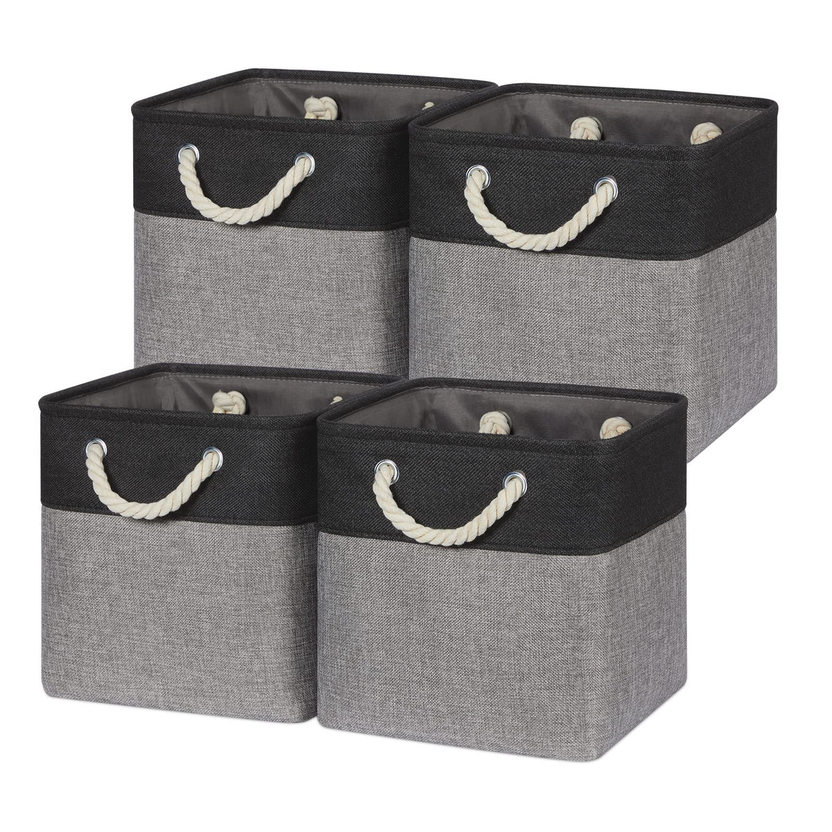 Temary Cube Storage Baskets for Shelves 12 Inch Storage Cubes 4pack Fabric Storage Baskets for Organizing Clothes, Closet Basket with Rope Handles for Home (White&Green)