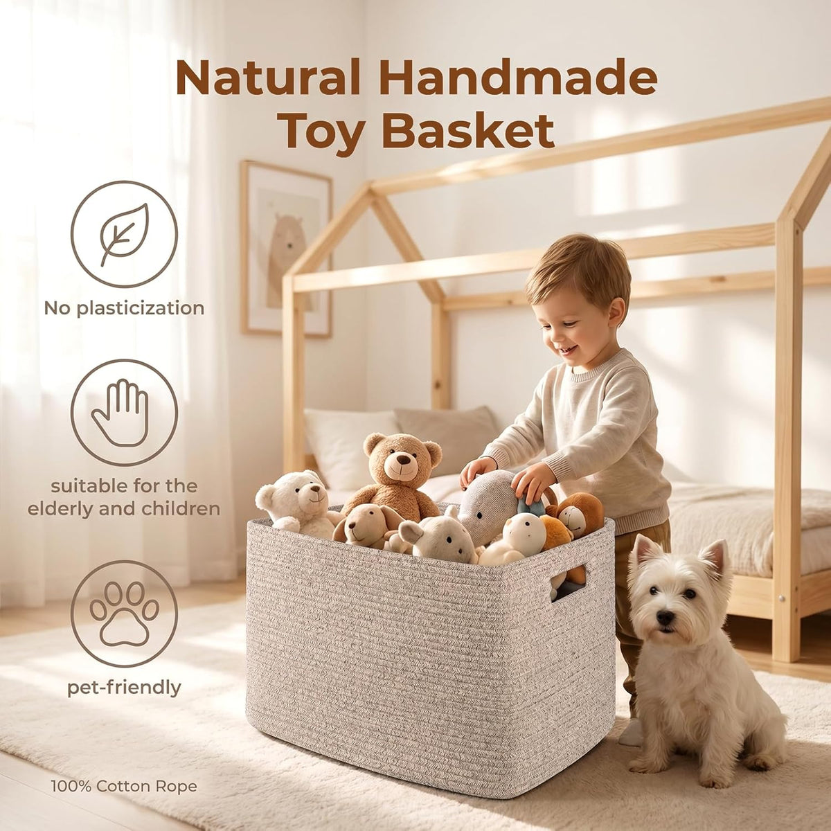 OIAHOMY 75L Large Blanket Basket Woven Cotton Rope Storage Basket Brown