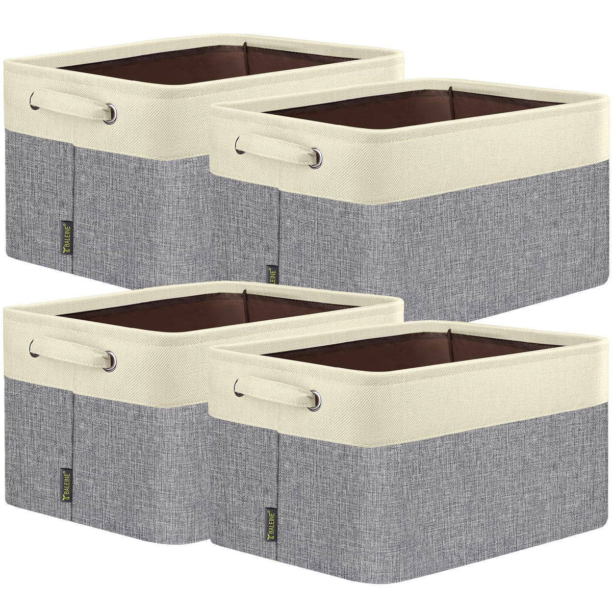 BALEINE 3 Pack Fabric Closet Storage Bins for Shelves, Linen Closet Organizers and Storage, Decorative Baskets for Organizing, Shelf, Clothes, Home, Office (Grey, 15"x11"x9.5")