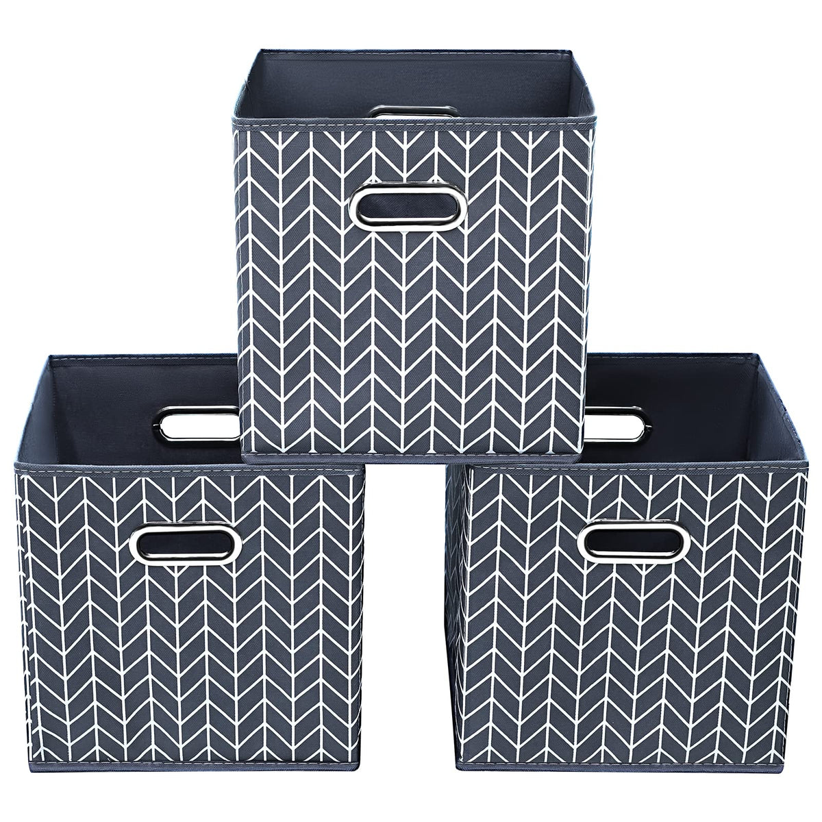 Yunkeeeper storage bins Cubes, Fabric Cube Organizer with Handle, Foldable Cube Bins for Cloth or Accessary Storage, 11x11x11, Set of 3,(Gray)