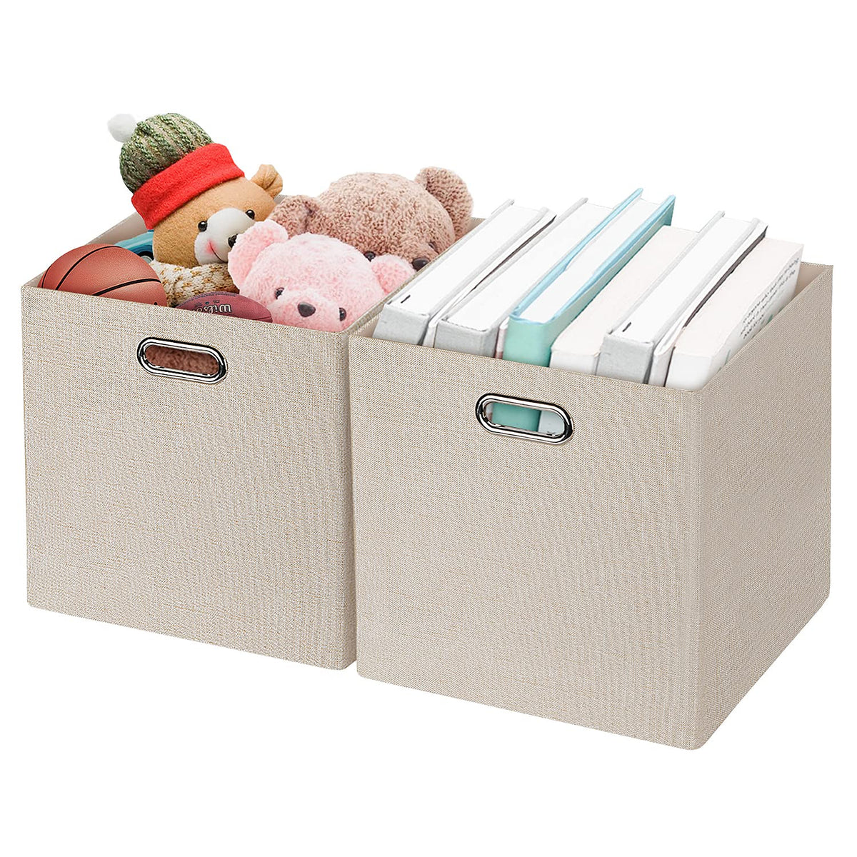 Posprica 3X Thicker Fabric Storage Cubes 13 inch Collapsible Storage Bins for Organization, Cubby Storage Baskets for Organizing Shelf Cabinet Bookcase Boxes, Set of 4, Coffee
