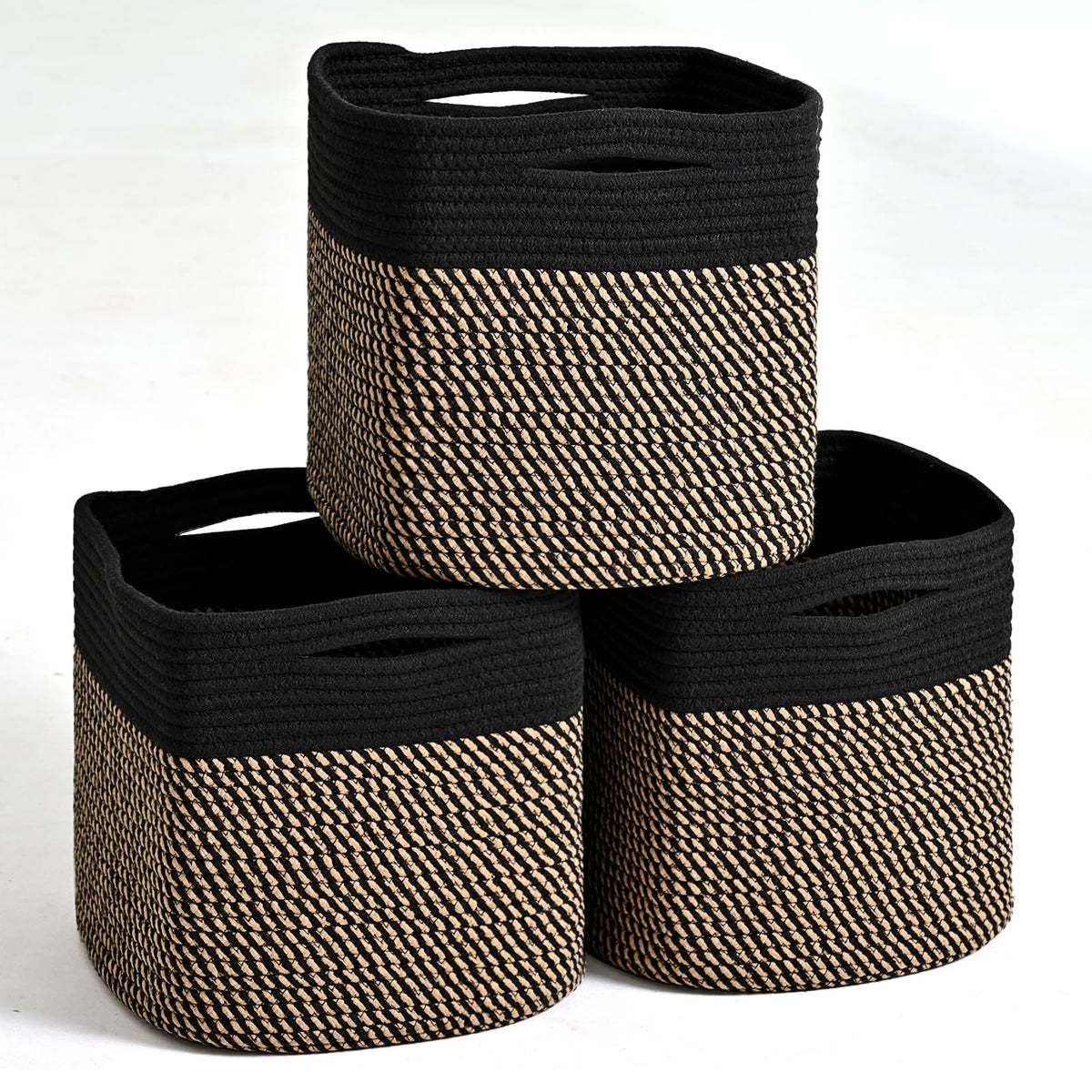 ICERZCZ 11 Inch Cube Storage Bins, Woven Baskets, Mixed Brown, Pack of 3