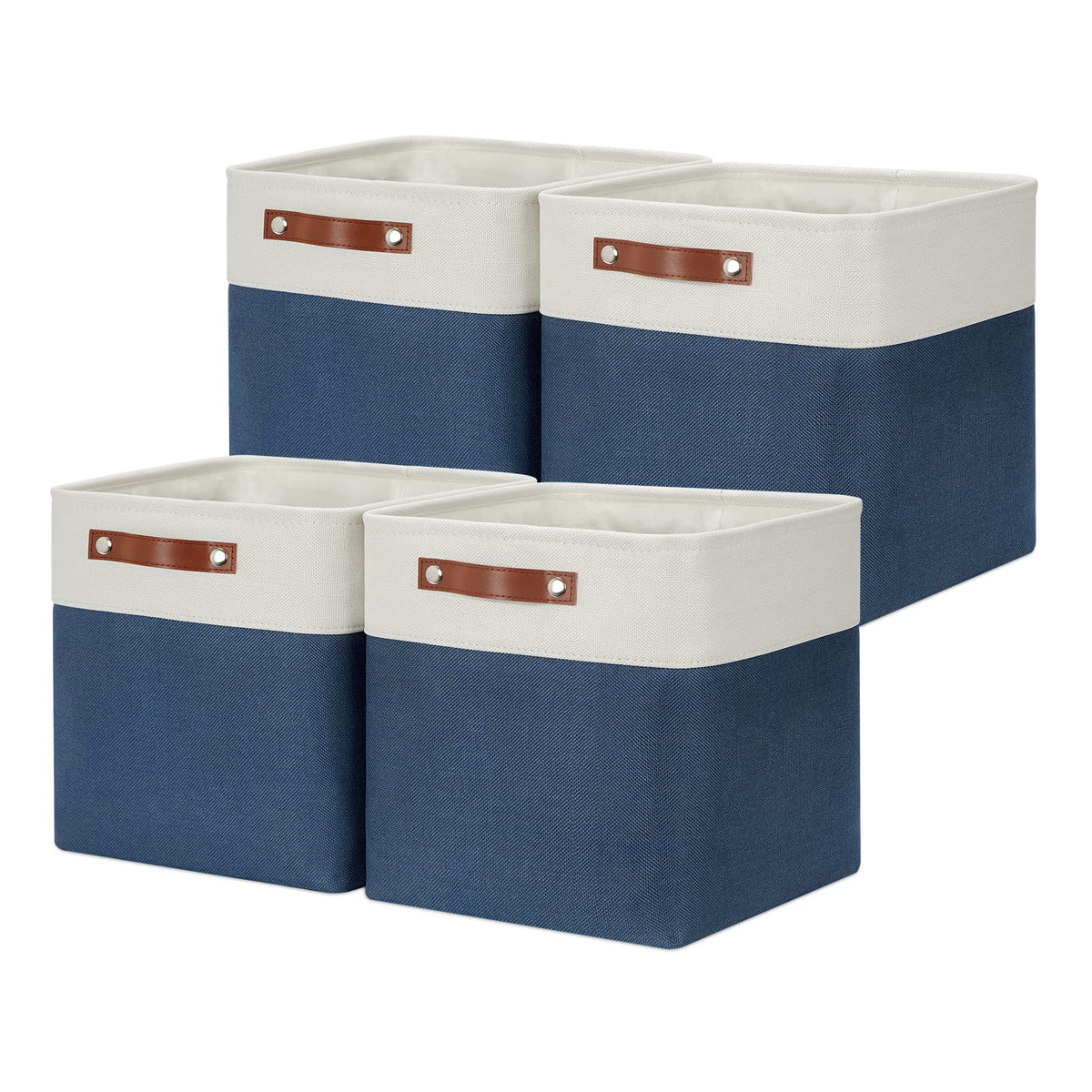 DULLEMELO Fabric Storage Bins for Laundry, Home, Foldable Storage Baskets for Shelves, Toys, Collapsible Storage Bins for Office, Closet,Bedroom(White&Khaki,L-15"x11"x9.5",4-Pack)