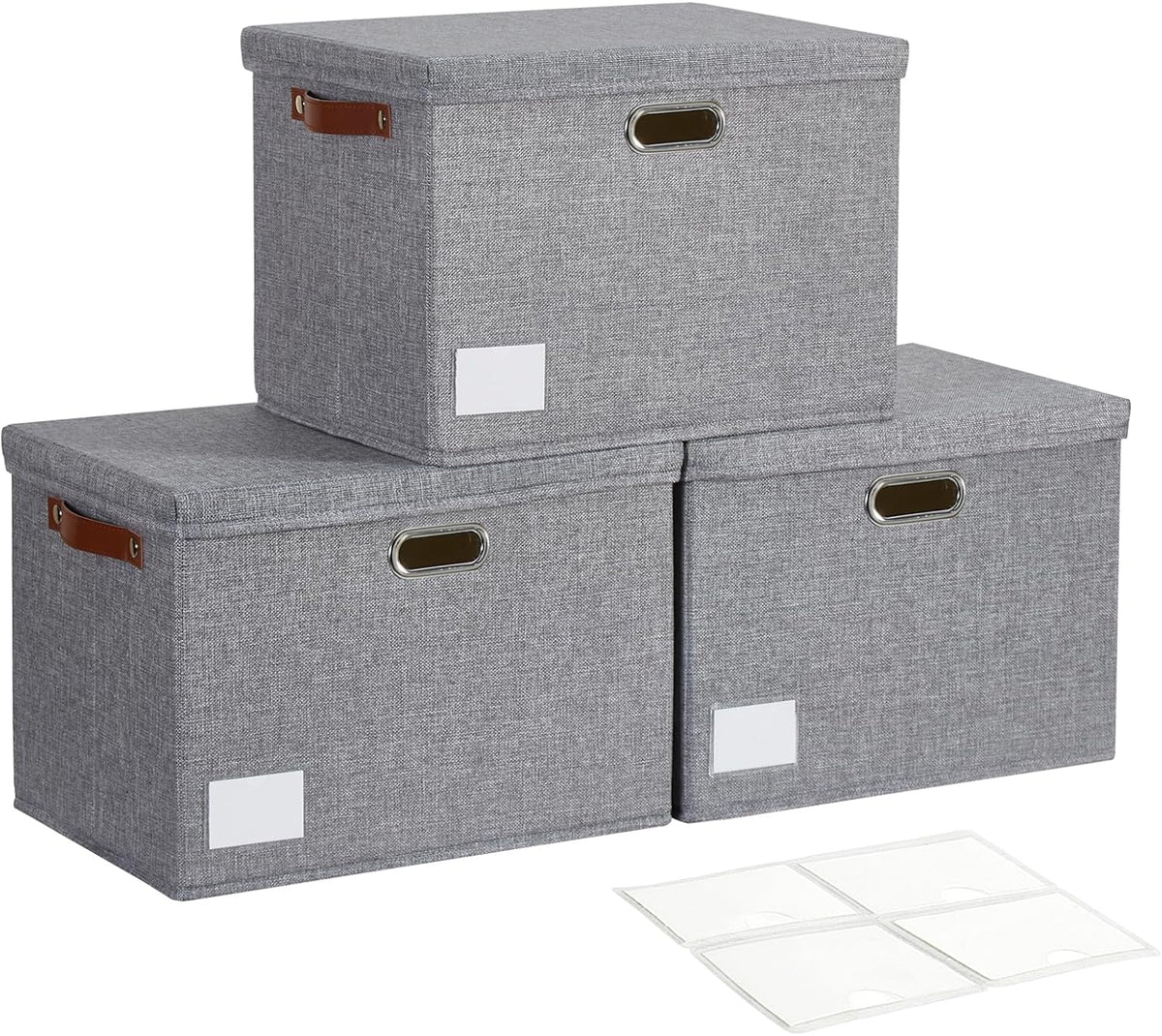 17" Large Fabric Storage Box with Lids, 3-Pack, Gray