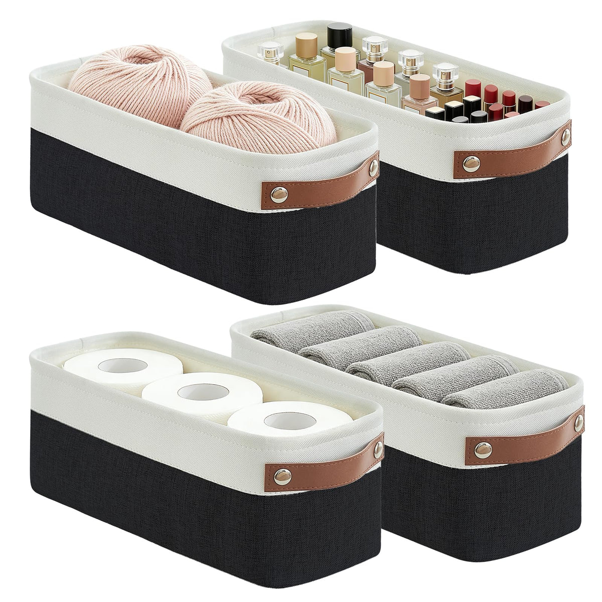 Bagnizer Storage Bins Large Fabric Storage Baskets for Shelves 3 Pack, Decorative Linen Closet Baskets with Handles for Organizing, Shelf, Clothes, Home, Office, 15x11x9.5Inches (Grey&White)