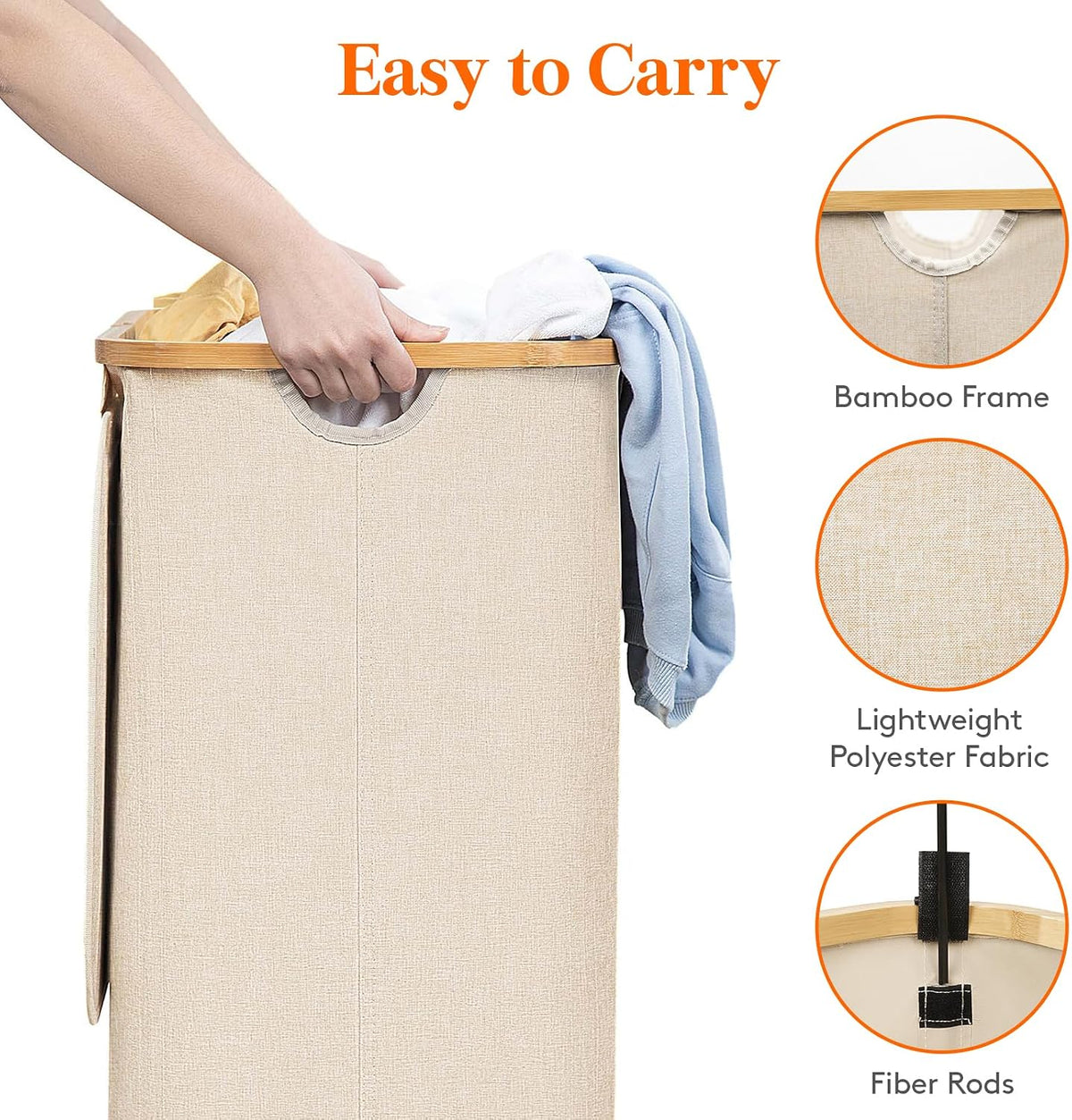 Lifewit 105L Large Laundry Basket with Lid, Removable Bags, Beige
