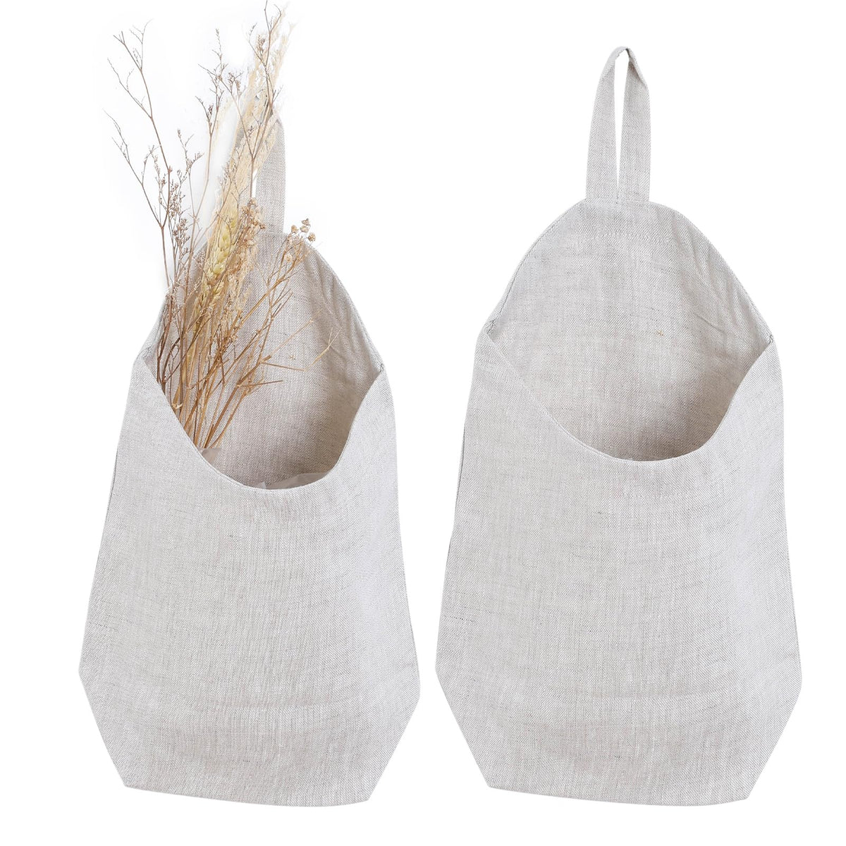 100% Linen Hanging Storage Bags Baskets 2 Pcs, Small Wall Storage Bag for Kitchen, Bedroom, RV Camper Organizer, Sewing Room, Nursery Storage, Kids Room, Linen