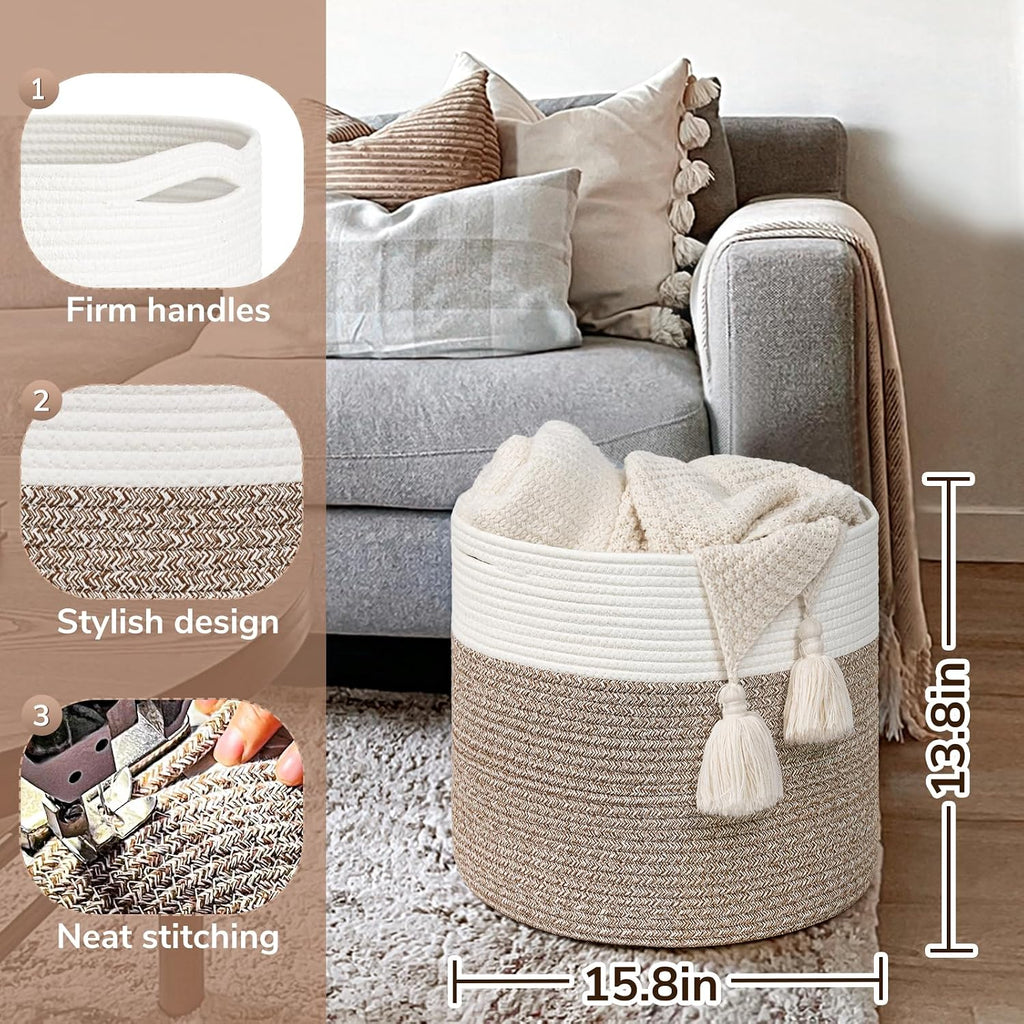 Goodpick Woven Rope Basket for Blankets Fit Nursery & Living Room, 45L